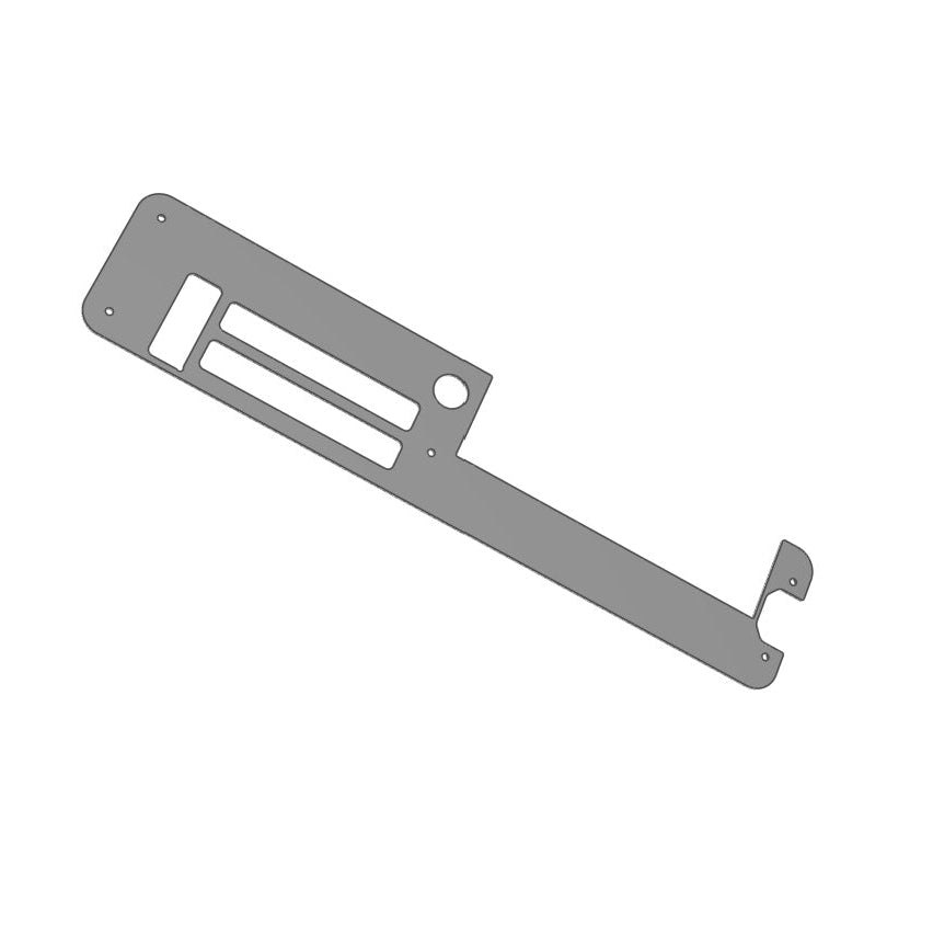 A flat metal mounting plate or bracket with pre-drilled holes, shown on a plain white background.